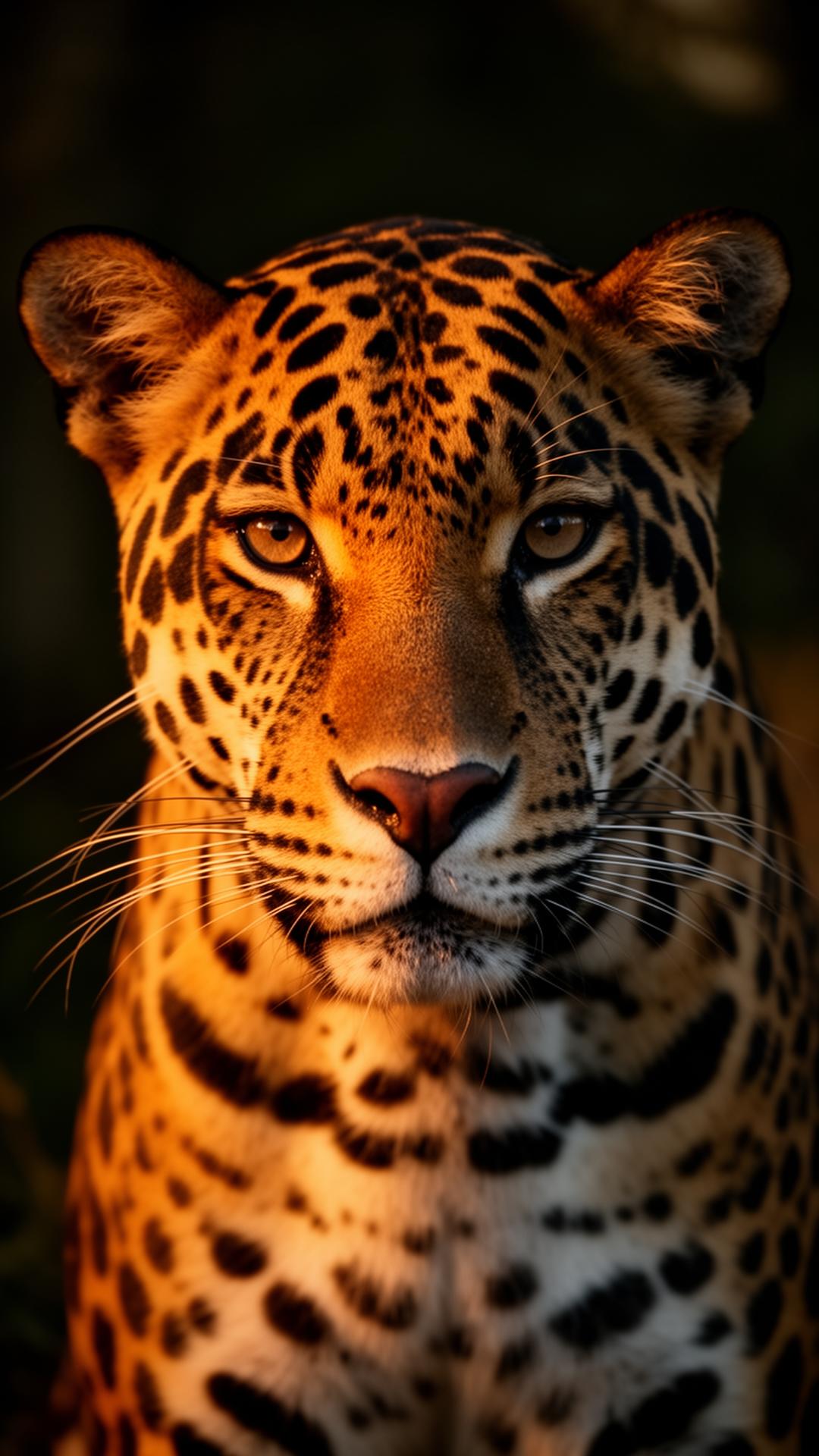 Brazilian onça (jaguar) portrait in golden light